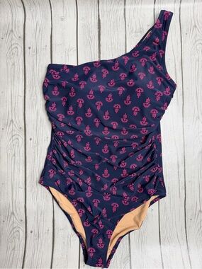 J. Crew One Piece Swimsuit Women’s Size XL Blue Printed Ruched One Shoulder NWT